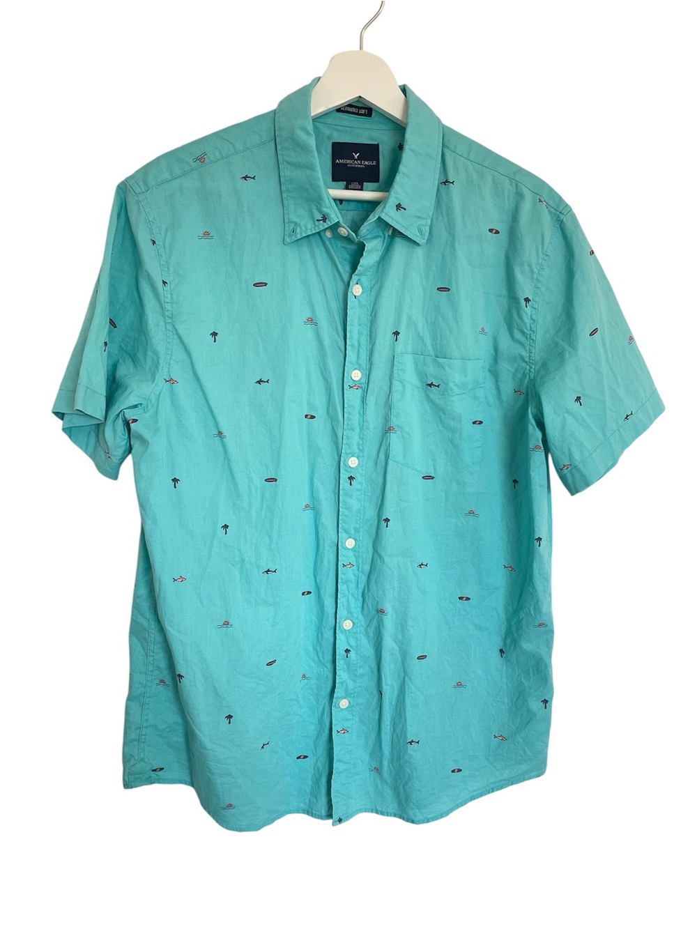 American Eagle Blue Fun Button Down Shirt